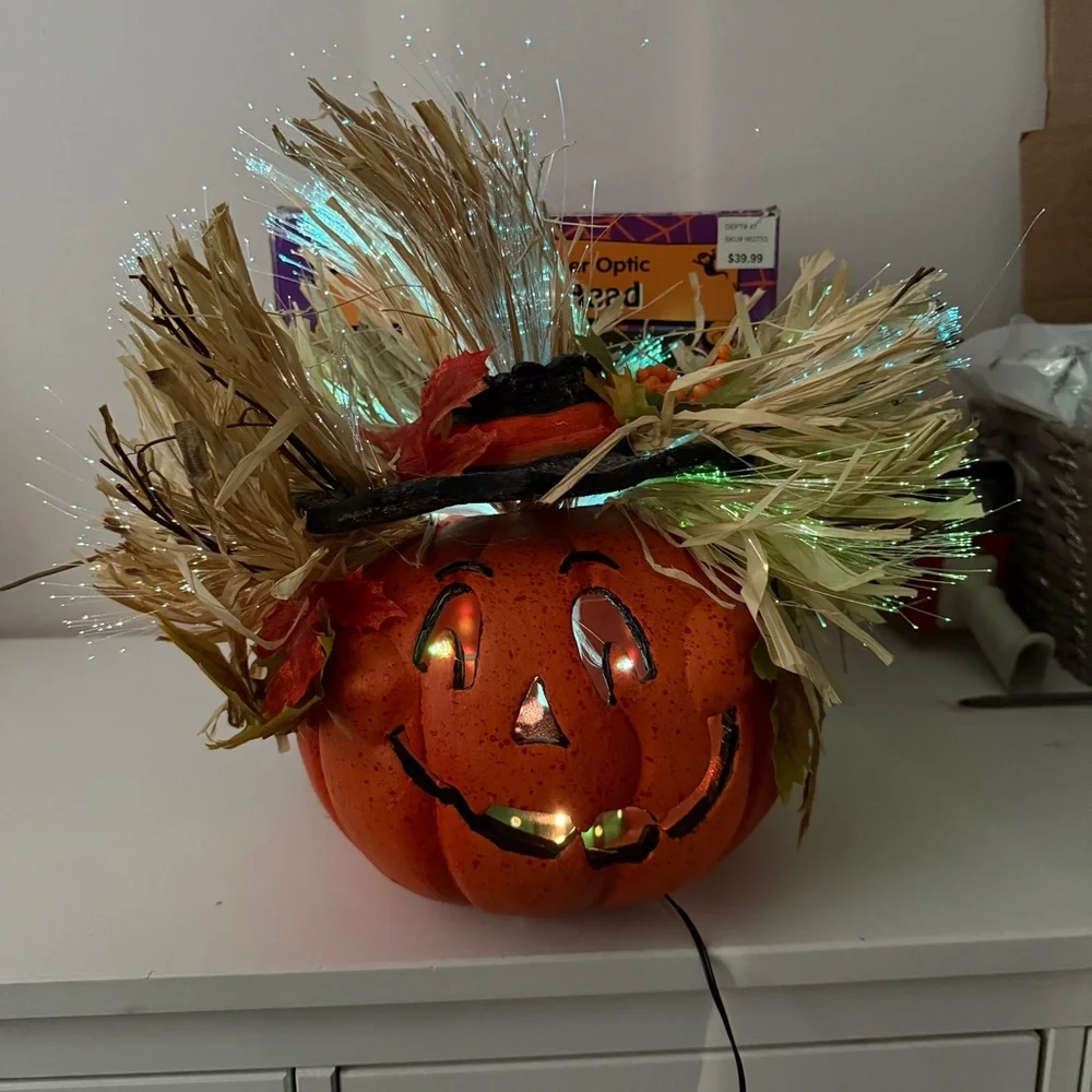 Vintage Halloween‎ PULEO 11” Fiber Optic Pumpkin Head Jack O Lantern Y2K Works